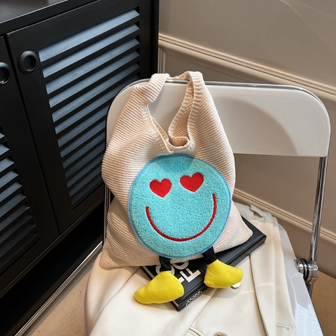 Strick Unterarmtasche Cartoon Herzaugen Smiley Häkeln Schultertasche Große Kapazität Süße Ästhetik Für Damen
