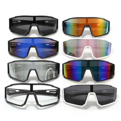 Übergroße Sportsonnenbrille UV400 Shield Linse Kunststoffrahmen Radsport Brille Winddicht Outdoor Trendy Herren Damen
