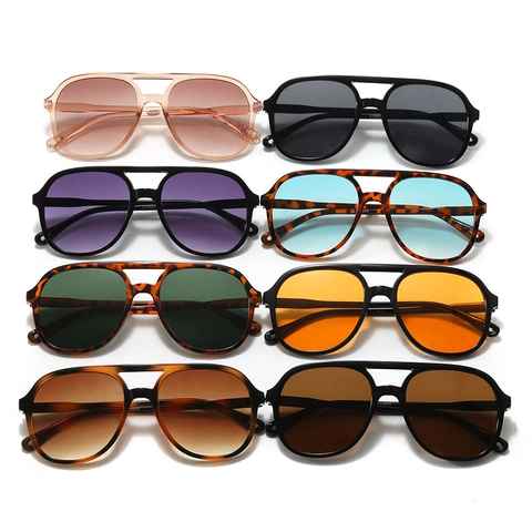 Lunettes De Soleil Aviateur Rétro Monture Large Double Pont Verres Dégradés En PC Mode Pour Hommes Et Femmes
