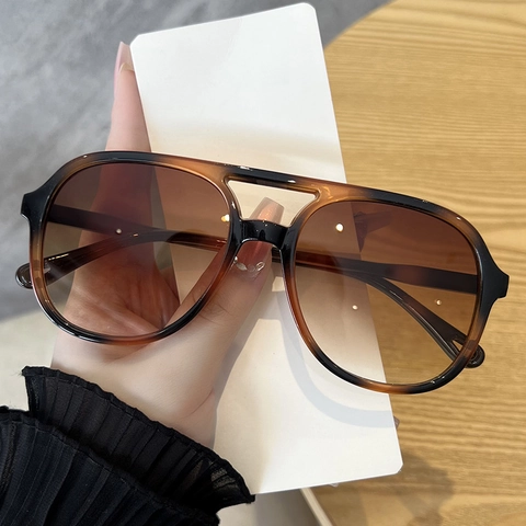 Lunettes De Soleil Aviateur Rétro Monture Large Double Pont Verres Dégradés En PC Mode Pour Hommes Et Femmes