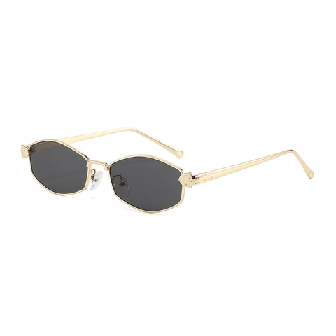 Retro Hexagon Sunglasses Metal Frame Leopard Head Decoration Small Polygon UV400 Fashion Eyewear Unisex