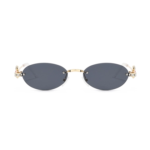 Women Fashion Rimless Oval Sunglasses Luxury Metal Frame Rhinestone Cross Decor UV400 Tinted Lens Sun Glasses Streetwear Y2K