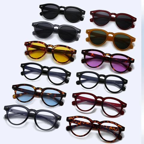 Occhiali Da Sole Tondi Vintage Montatura Plastica Rivetti Metallo Protezione UV Anti Luce Blu Per Uomo E Donna