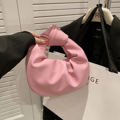 Ruched Pleated Handbag PU Leather Knotted Handle Cloud Dumpling Hobo Bag Fashion Trendy Elegant Accessory For Women