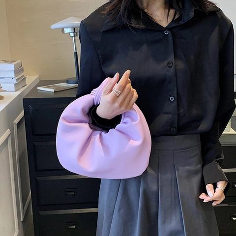 Ruched Pleated Handbag PU Leather Knotted Handle Cloud Dumpling Hobo Bag Fashion Trendy Elegant Accessory For Women