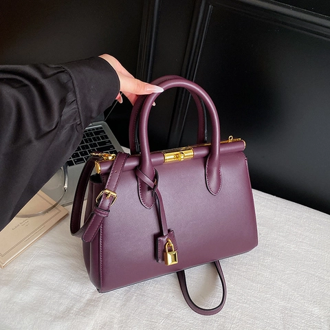 Sac À Main Élégant En Cuir PU Sac Docteur Vintage Avec Cadenas Doré Bandoulière Réglable Professionnel Pour Femmes