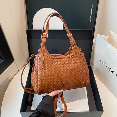 Borsa A Tracolla Da Donna In Pelle PU Intrecciata Borsa A Mano Versatile Design Intreccio Retro Tracolla Regolabile
