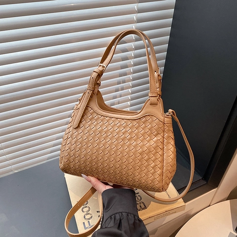Borsa A Tracolla Da Donna In Pelle PU Intrecciata Borsa A Mano Versatile Design Intreccio Retro Tracolla Regolabile