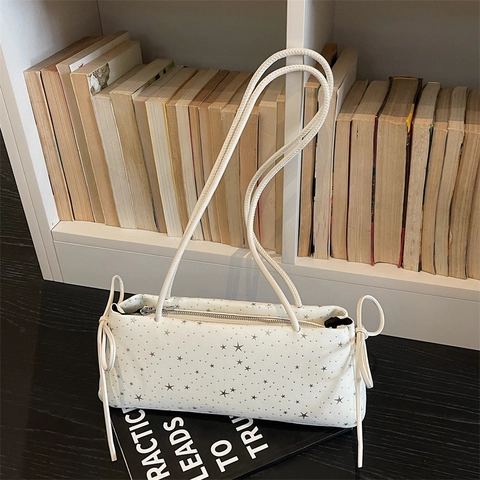 Borsa Sottobraccio Con Stampa A Stelle In Tessuto Borsa A Spalla Baguette Con Fiocco Laterale Borsa Chic Minimalista