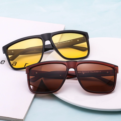 Polarized Sunglasses For Men Women Square Big Frame UV400 Protection PC Plastic For Driving Outdoor Night Vision Fashion