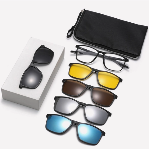 Magnetic Sunglasses Clip On Polarized Lenses Night Vision Square Frame Driving Outdoor For Men And Women PC Material