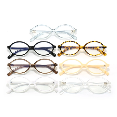 Women Oval Frame Anti-Blue Light Glasses Retro Fashion Plastic Clear Lens Optical Eyewear Frames Plain Mirror Decorative