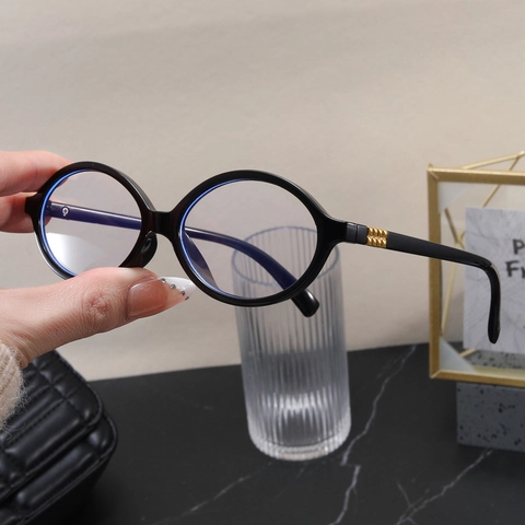 Women Oval Frame Anti-Blue Light Glasses Retro Fashion Plastic Clear Lens Optical Eyewear Frames Plain Mirror Decorative
