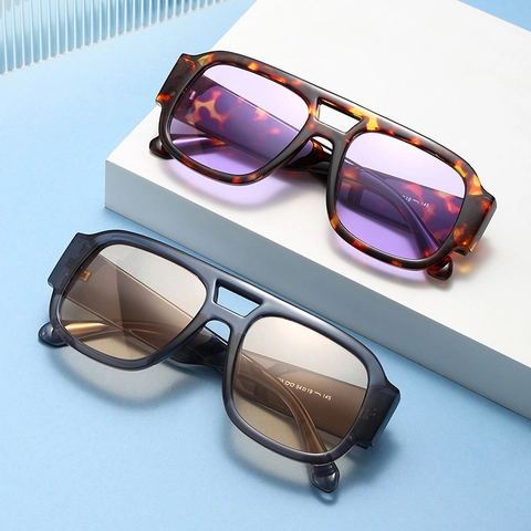Gafas De Sol Retro De Gran Tamaño Con Doble Puente Montura De Plástico Cuadrada Protección UV400 Moda Vintage Para Hombres Mujeres