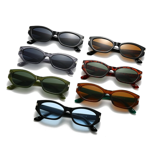 Retro Ovalen Cat Eye Zonnebril UV400 Bescherming Plastic Montuur Metalen Decor Geometrische Polygoon Unisex Mode