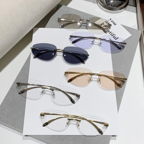 Gafas De Sol Ovaladas Sin Montura Marco De Metal Estilo Y2K Protección UV400 Ultra Ligeras Para Hombres Mujeres