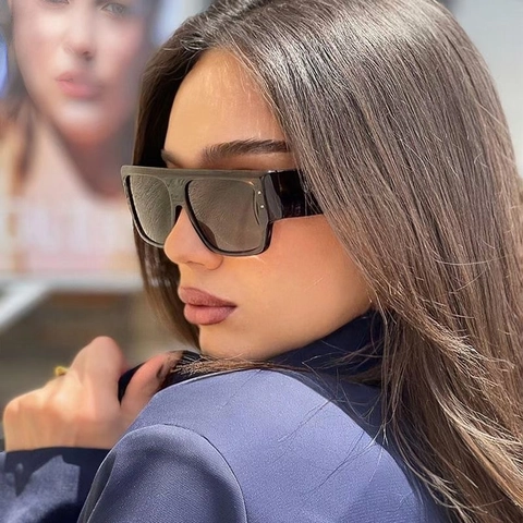 Gafas De Sol Cuadradas Grandes Montura PC Protección UV Flat Top Retro Moda Para Mujeres Hombres Estilo De Calle