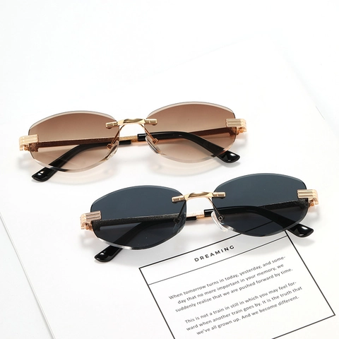 Rimless Sunglasses Metal Frame Panther Head Relief Retro Oval UV Protection Vintage Luxury Eyewear For Men And Women