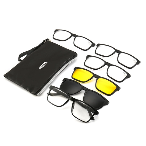 Magnetic Clip On Sunglasses Reading Glasses TR90 Square Frame Polarized Night Vision Eyewear Universal Fit