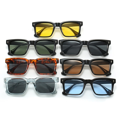 Vintage Square Sunglasses Retro Thick Frame UV400 Protection Plastic Fashion Eyewear For Men Women Metal Rivets