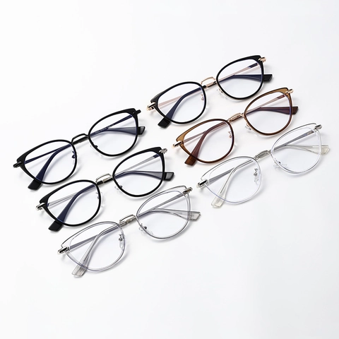 Montatura Occhiali Donna Gatto Metallo Protezione Luce Blu Vintage Lega di Rame Occhiali Ottici per Ufficio Quotidiano