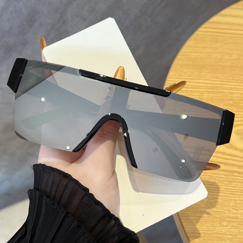 Lunettes de Soleil Shield Surdimensionnées sans Monture Protection UV400 Futuriste Y2K Goggles pour Hommes Femmes Mode Eyewear
