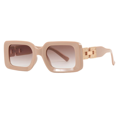Occhiali da Sole Rettangolari Vintage per Donna Lusso Catena in Metallo Aste Vuote Montatura Quadrata Protezione UV400