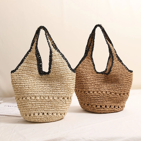 Stroh Gewebte Tragetasche Damen Große Kapazität Sommer Strandurlaub Schultertasche Handtasche Mit Futter