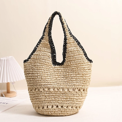 Stroh Gewebte Tragetasche Damen Große Kapazität Sommer Strandurlaub Schultertasche Handtasche Mit Futter