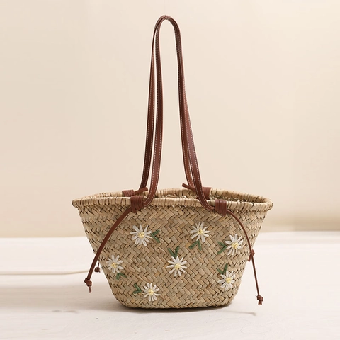 Borsa A Tracolla In Paglia Con Ricamo Floreale Per Donna Grande Capacità Borsa Intrecciata Per Spiaggia Vacanze Estive