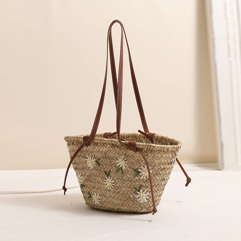 Borsa A Tracolla In Paglia Con Ricamo Floreale Per Donna Grande Capacità Borsa Intrecciata Per Spiaggia Vacanze Estive
