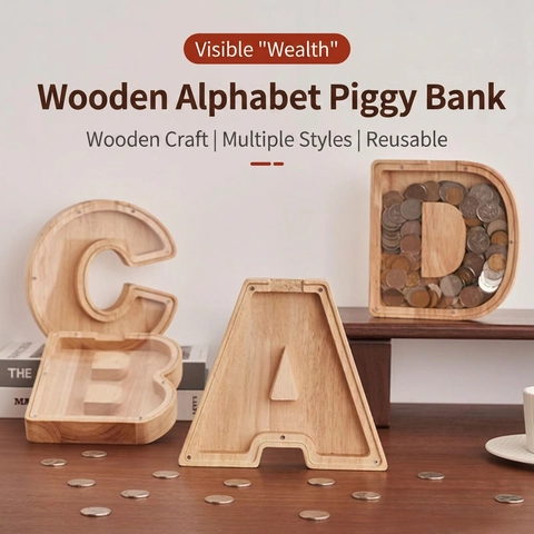 Moderne Minimalistische Holz Alphabet Buchstaben Sparschwein Transparent Acryl Spardose Graviert Holz Spardose Deko Für Kinder