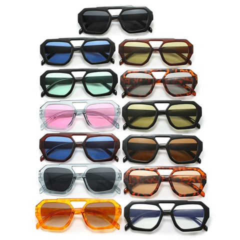 Lunettes De Soleil Surdimensionnées Rétro Double Pont Monture En Plastique Protection UV400 Style Pilote Mode Pour Femmes Hommes