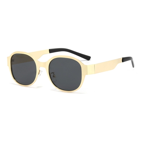 Occhiali da Sole Ovali in Metallo Vintage da Donna Montatura Grande alla Moda Lenti Grigio Verde Marrone Oro Protezione UV