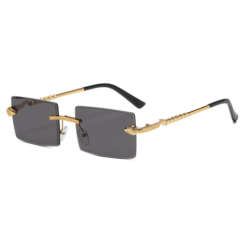 Lunettes De Soleil Rectangulaires Sans Monture Avec Branches En Métal À Motif Serpent Verre Dégradé Pour Hommes Femmes