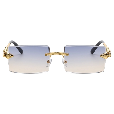 Lunettes De Soleil Rectangulaires Sans Monture Avec Branches En Métal À Motif Serpent Verre Dégradé Pour Hommes Femmes