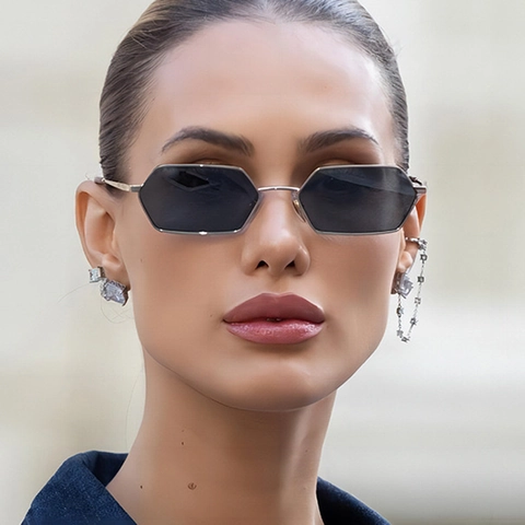 Retro Hexagonal Sunglasses Small Polygon Metal Frame UV400 Protection Vintage Sun Glasses Unisex