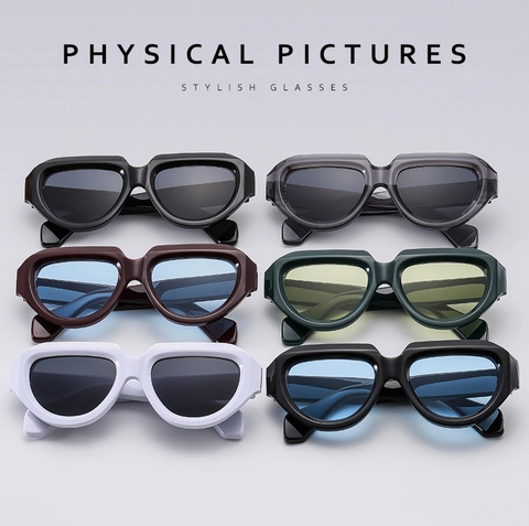 Retro Geometric Thick Frame Sunglasses UV400 Protection Trendy Oval Eyewear For Men Women Vintage Punk Style S23320