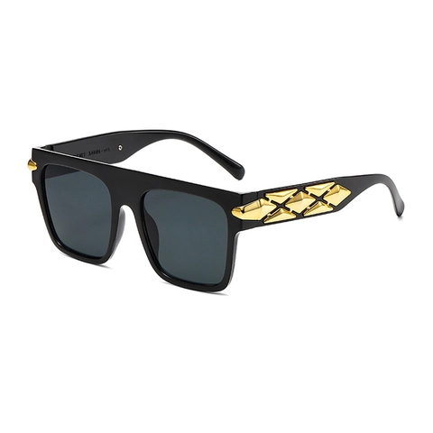 Vierkante Zonnebril Oversized Retro UV400 Bescherming PC Lenzen Kunststof Frame Met Gouden Metalen Klinknagels Mode
