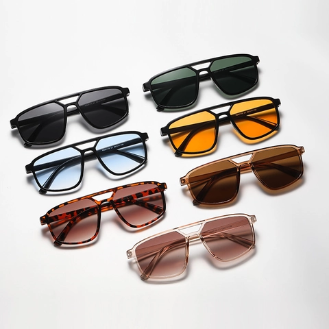 Oversized Aviator Sunglasses Plastic Frame Double Bridge UV400 Protection Retro Fashion Square Shades For Women