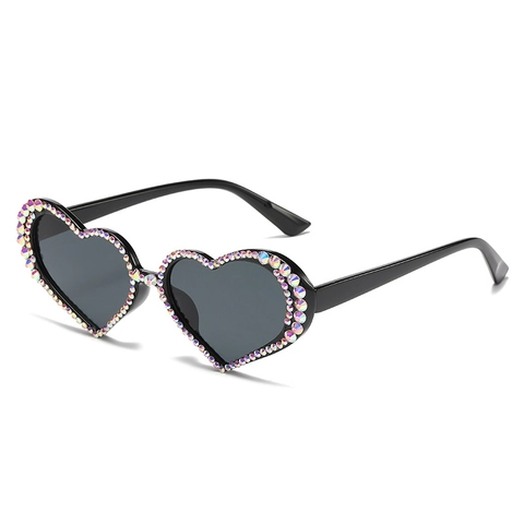 Gafas De Sol De Corazón Diamantes De Imitación Borde Cristal Brillante Moda Y2K Fiesta Retro Plástico UV400 Mujer