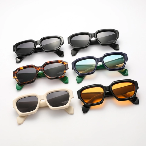 Occhiali Da Sole Poligonali Retro Protezione UV400 Montatura Spessa Resina Esagono Per Donne Uomini Moda All Aperto