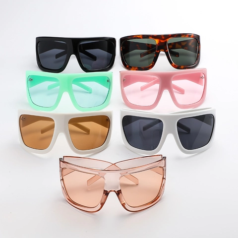 Oversized Shield Sunglasses PC Lens Plastic Metal Frame UV400 Protection Fashion Square Flat Top Retro Y2K Eyewear For Men Women
