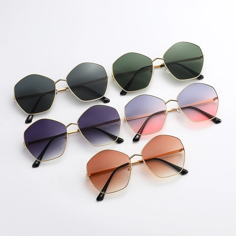 Women Polygon Sunglasses Metal Frame Retro Hexagonal Large Oversized UV400 Protection Gradient Lenses Fashion Eyewear