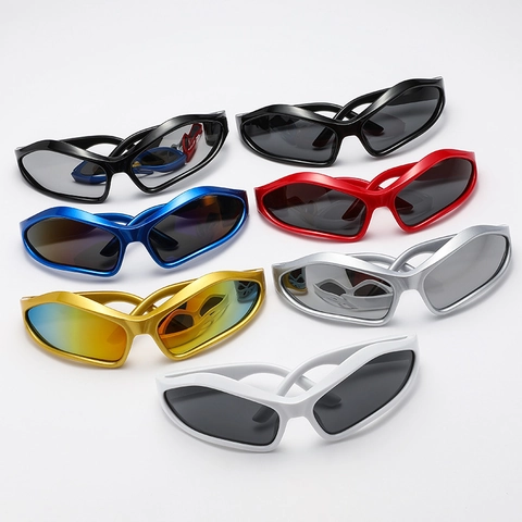Y2K Future Tech Sports Sunglasses Wrap Around Irregular Resin Frame AC Lens UV400 Protection Windproof Men Women