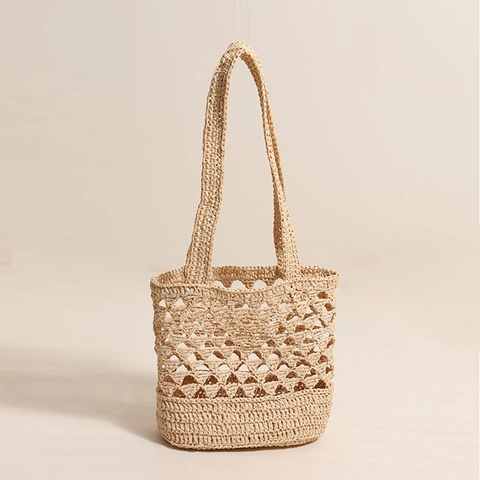 Borsa A Spalla In Paglia Di Raffia Fatta A Mano Borsa Da Spiaggia All'Uncinetto Con Tasca Interna Per Donna