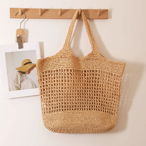 Borsa Tote In Paglia Intrecciata Stile Francese Grande Capacità Traforata Borsa A Spalla Spiaggia Vacanze Per Donne