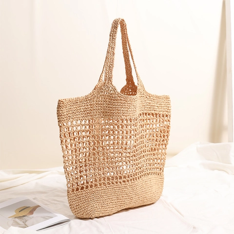 Borsa Tote In Paglia Intrecciata Stile Francese Grande Capacità Traforata Borsa A Spalla Spiaggia Vacanze Per Donne