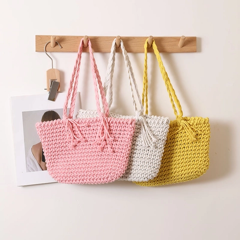 Handgefertigte Gewebte Umhängetasche Baumwollseil Quaste Boho Stil Urlaub Strand Tote Für Damen