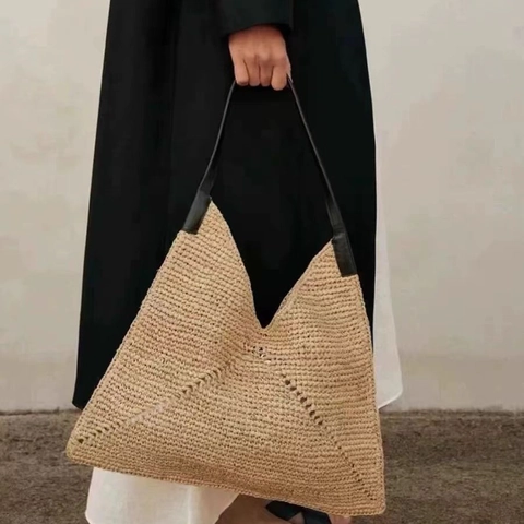 Borsa A Tracolla Triangolare In Paglia Di Rafia Grande Capacità Borsa Da Spiaggia Traforata Per Donna